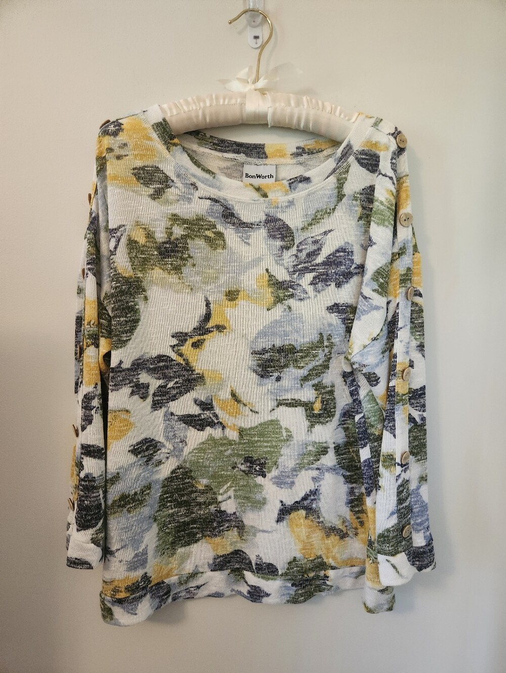 Lightweight Knit White Mixed Floral Print Long Sleeve Top